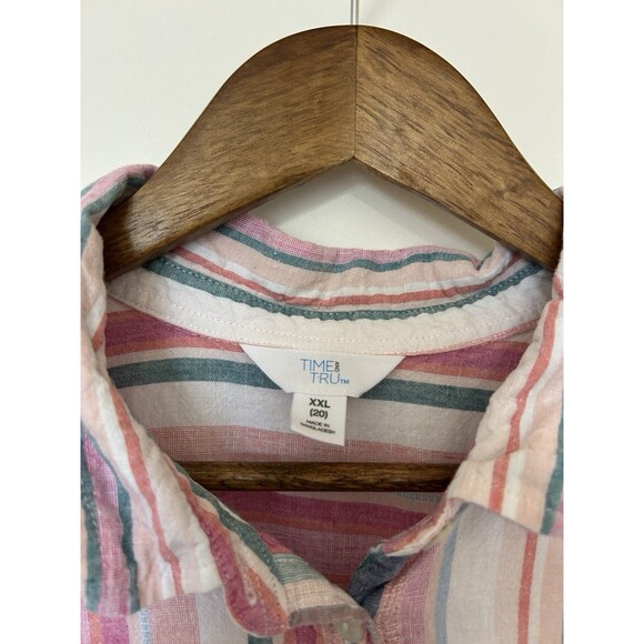 Time & Tru Womens Shirt XXL Linen Blend Button Front Pink Vertical Stripes 2XL - Picture 4 of 10